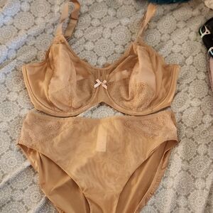 Chantelle Beige Lace Soft Cup Bra and Panty Set